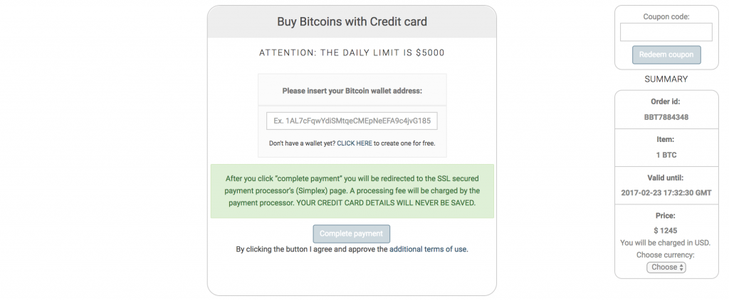 buy bitcoin deposited to your wallet immediately via credit card