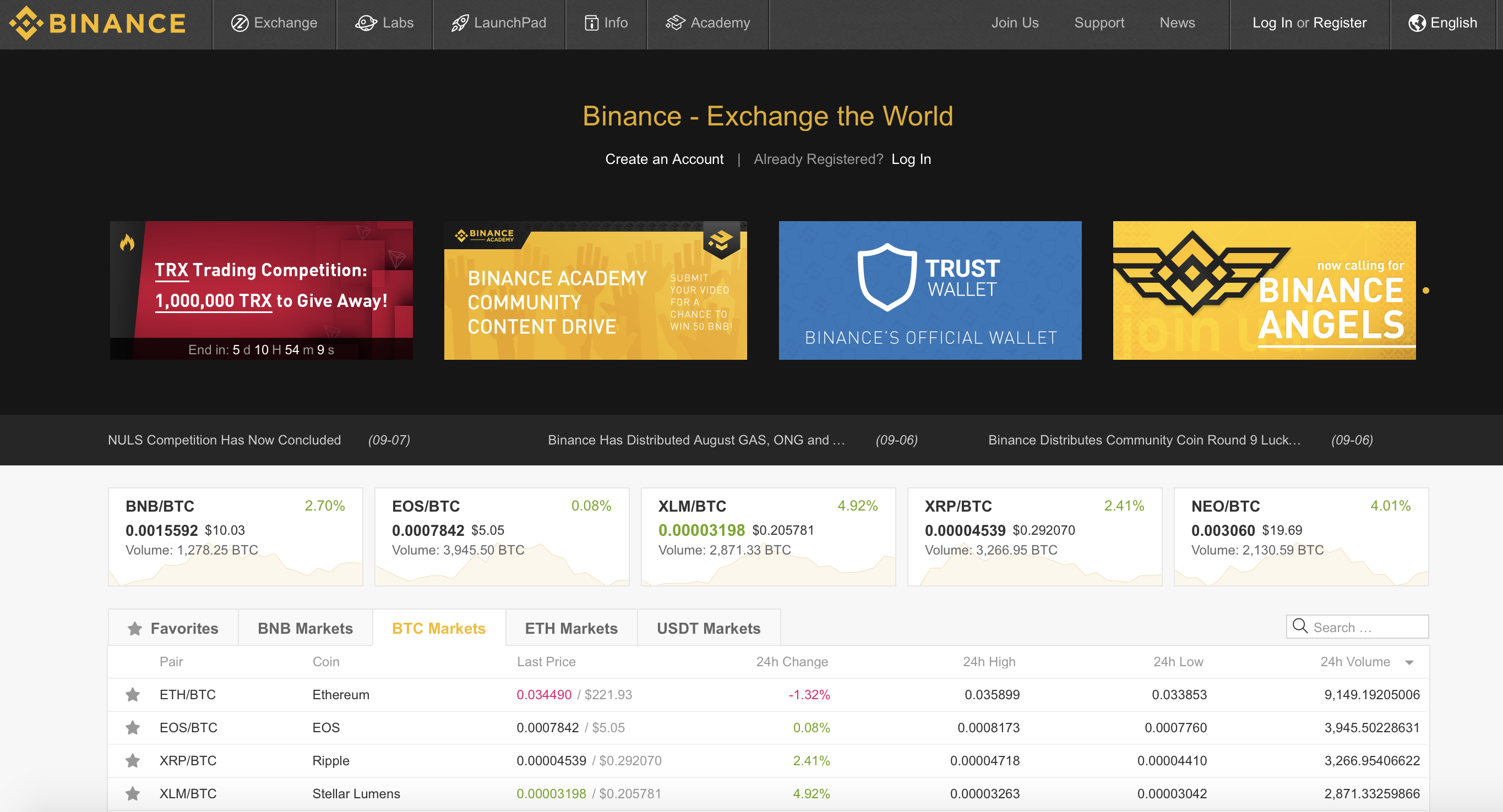 binance exchange home