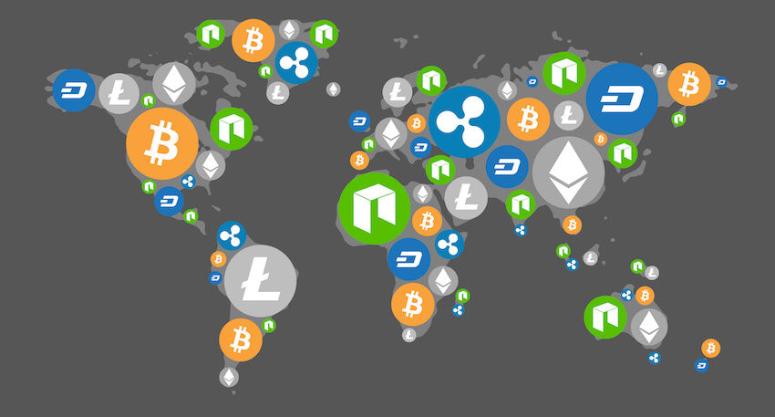 Cryptocurrency World Map Dark