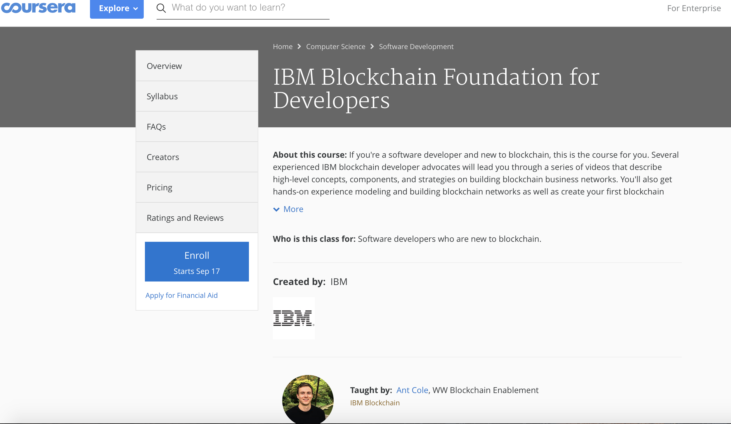 ibm blockchain course